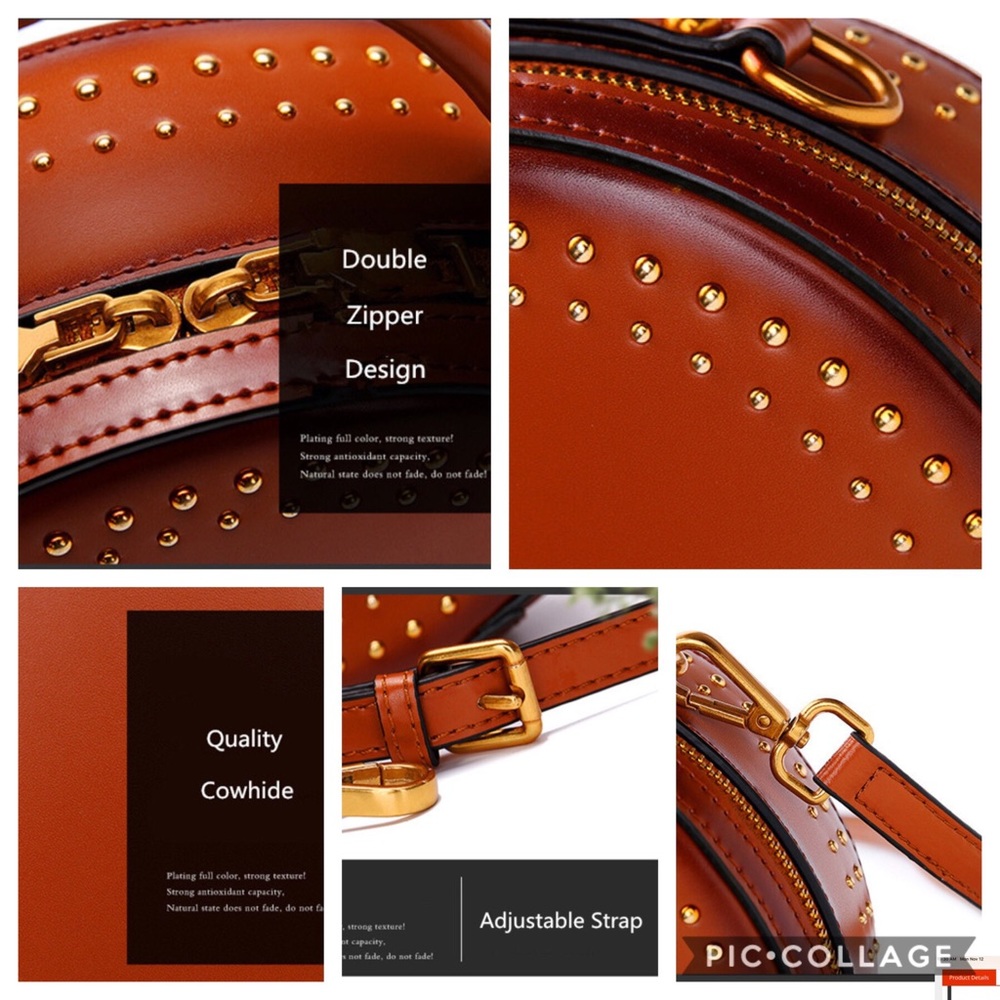 Small Round Luxury Leather Crossbody Bag - Picture 5 of 8